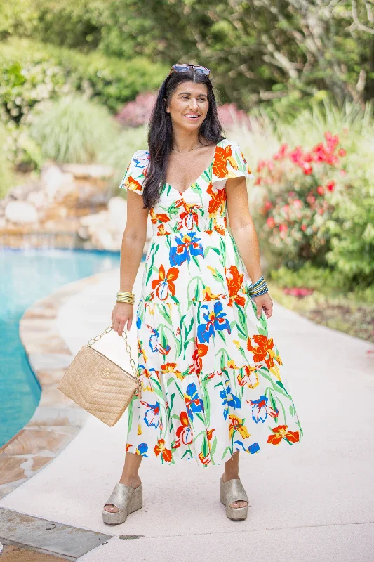 Women’s clothing that combines comfort and style   Floral Paradise Ivory Midi Dress