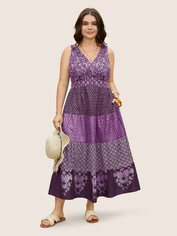 Bandana Patchwork Floral Sleeveless Dress