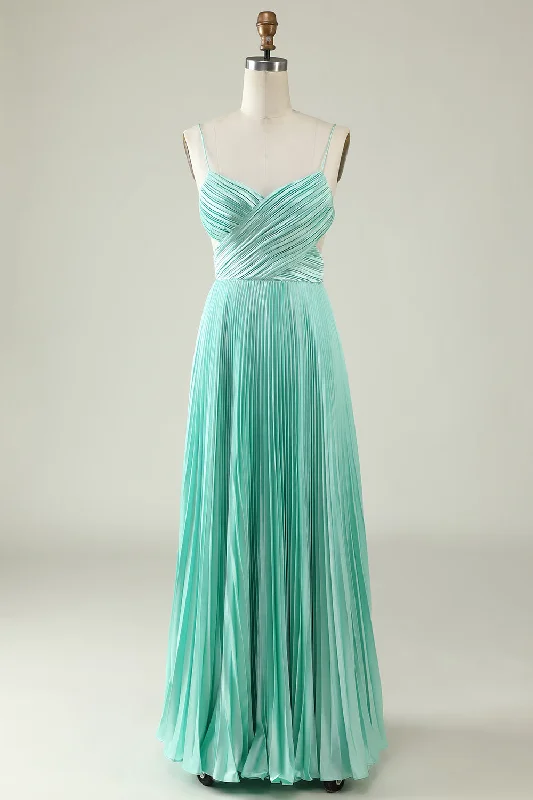 Mint Green Pleated Long Bridesmaid Dress