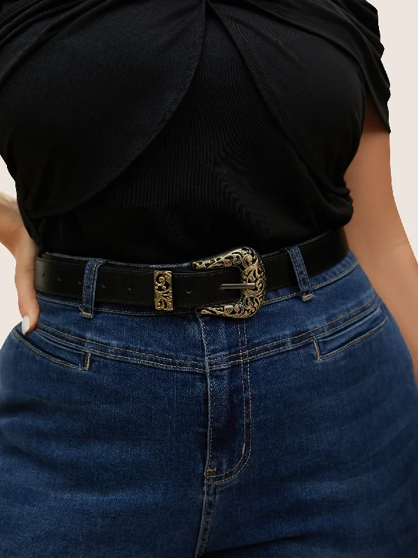 Personalized Hand Carved Buckle Skinny Belt