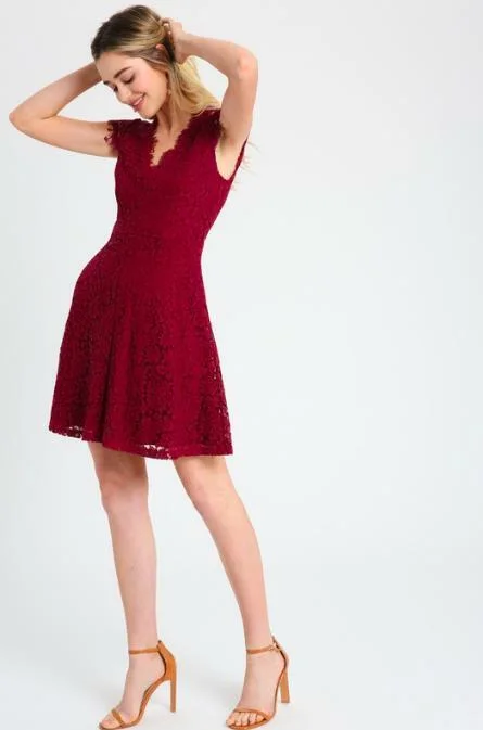 Selma Burgundy Lace Skater Dress