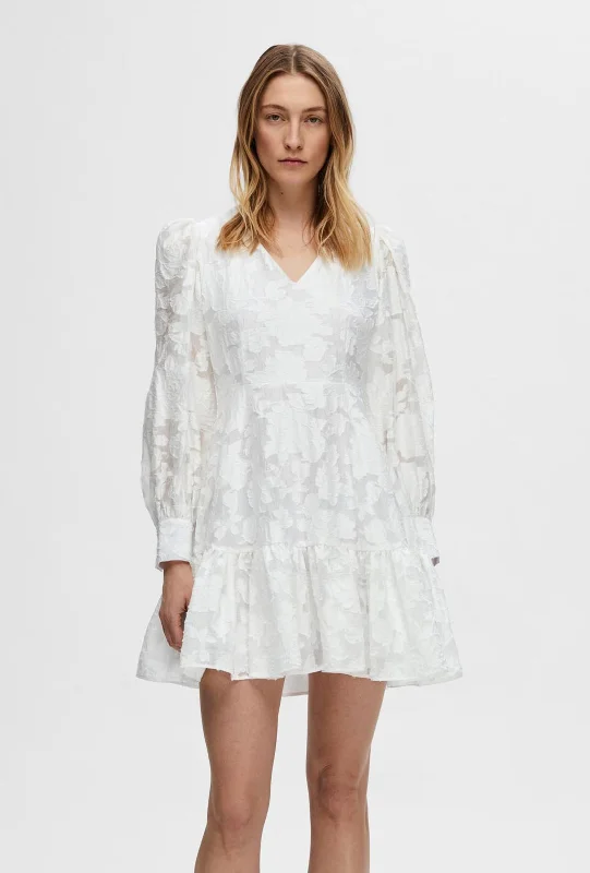 Selected Femme Calli Sadie Shirt V Neck Dress, Bright White