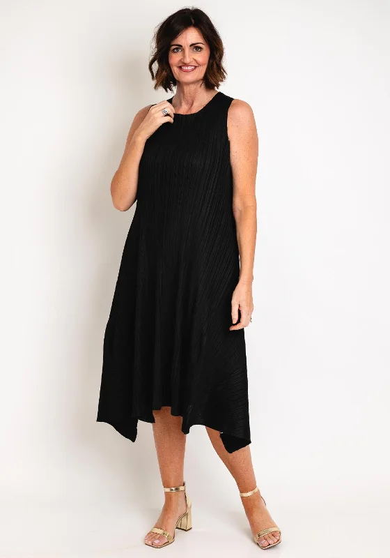 Thanny Pleated Hankerchief Hem Dress, Black