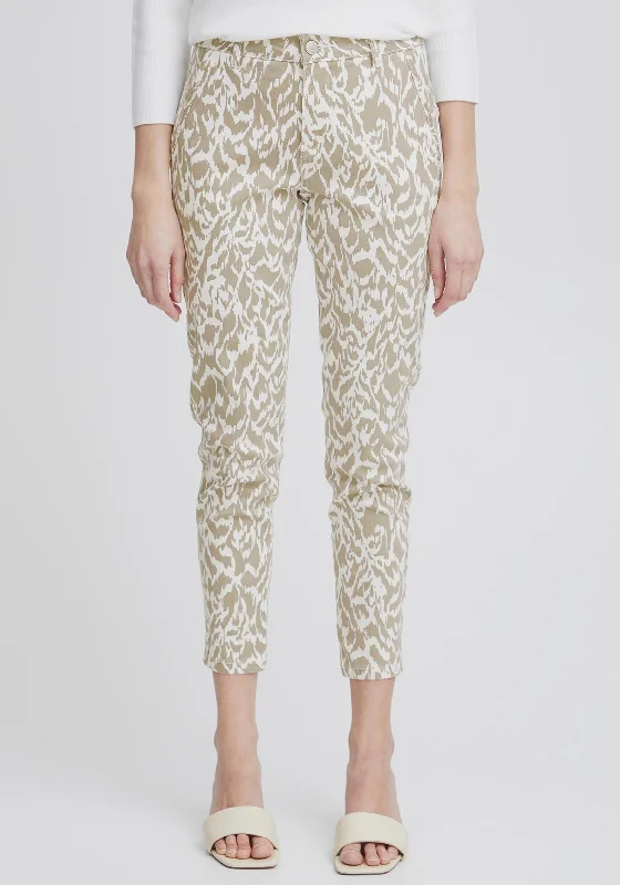 Fransa Tessa Slim Leg Print Trousers, Sand