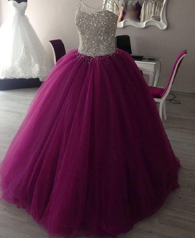 Fully Crystal Beaded Sweetheart Ball Gowns Dresses