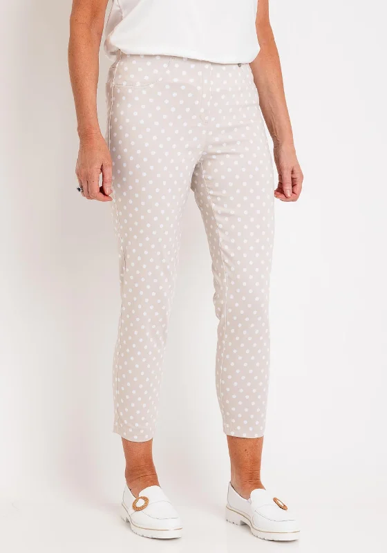 Robell Bella 09 Polka Dot Slim Cropped Trousers, Beige