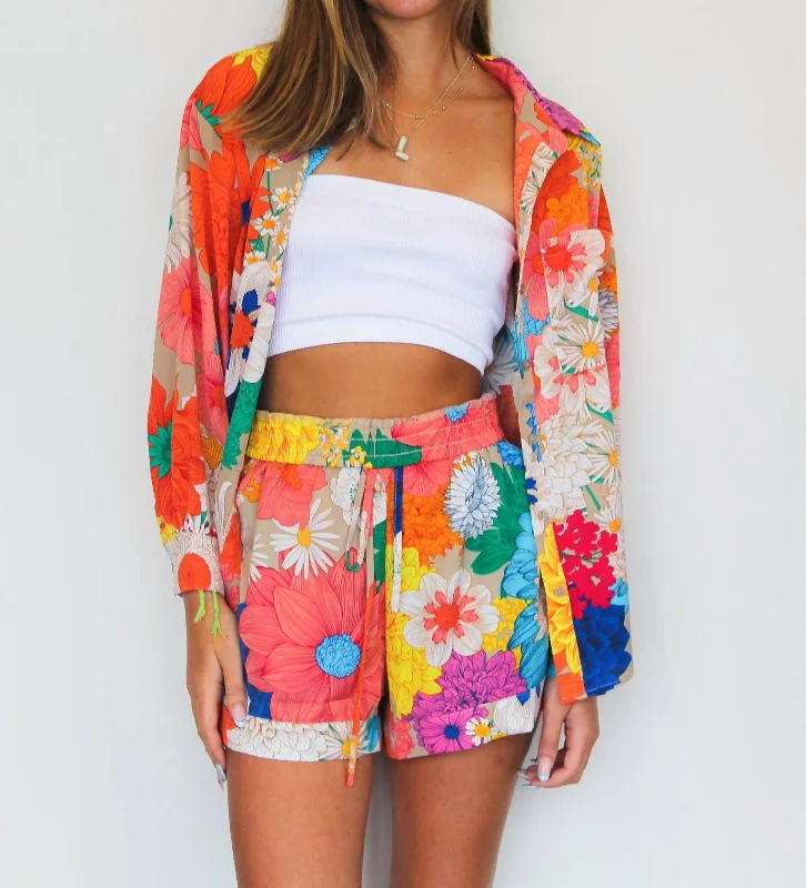 Tropical Floral Drawstring Short In Multi