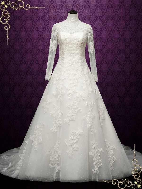 Vintage Style Lace Wedding Dress with High Neck CARMELA