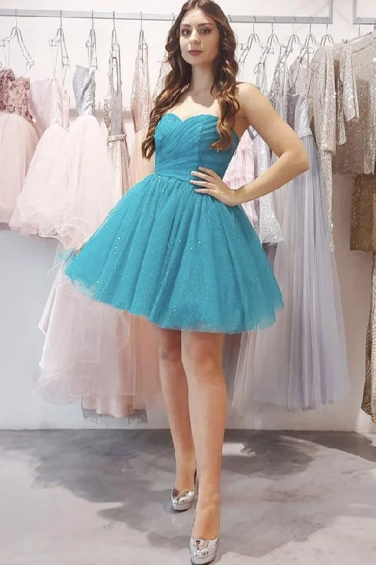 Blue tulle short A line homecoming dress fashion dress     cg24151