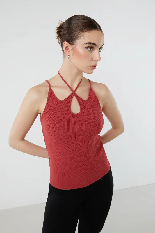 Save big on all types of clothing – Shop the sale now!  HALTER TANK WITH KEYHOLE CUT-OUT