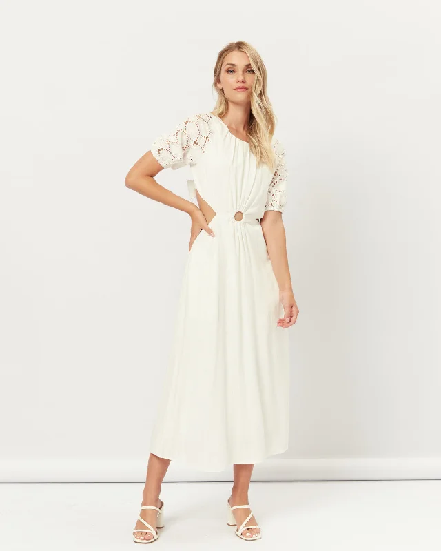 Hazel Broderie Puff Sleeves Cut Out Maxi Dress