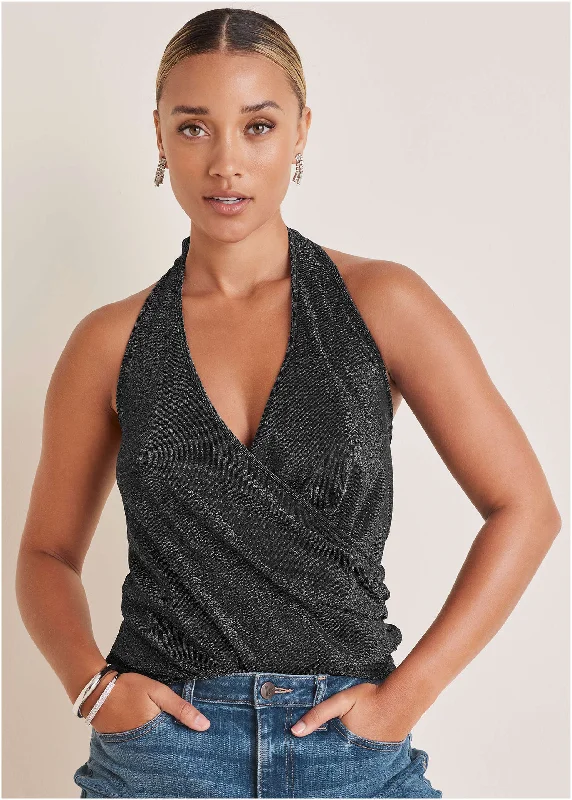 Exclusive deals on men’s fashion – Shop now and save big!  Glitter Knit Wrap Tank - Jet Black Glitter Knit