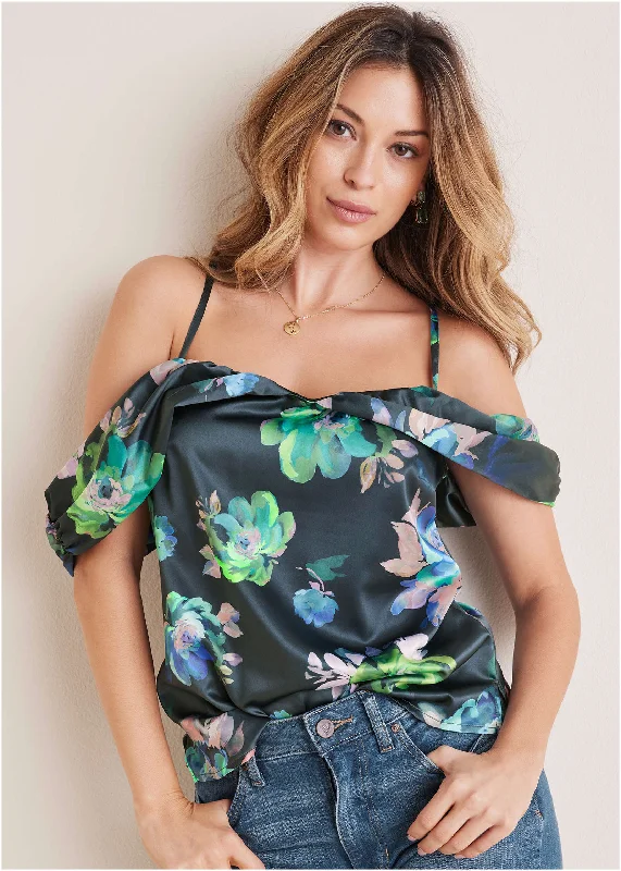 Shop the latest fashion trends with huge savings on all clothing.  Cold Shoulder Draped Tank - Midnight Garden