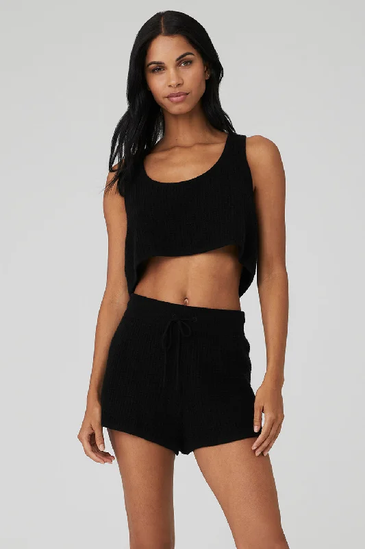 Get 20% off your first order of men’s fashion.  Cashmere Plush Waffle Cropped Tank - Black