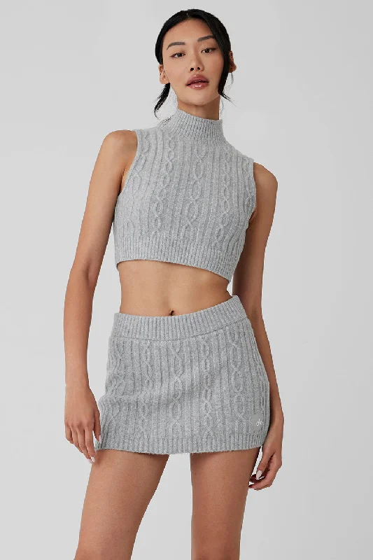 Shop smart, save big – men’s clothing sale on now!  Cable Knit Winter Bliss Mock Neck Tank - Athletic Heather Grey