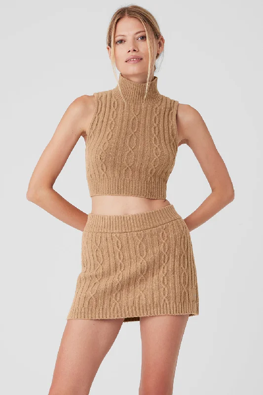 New season, new deals – shop men's clothing now!  Cable Knit Winter Bliss Mock Neck Tank - Toasted Almond