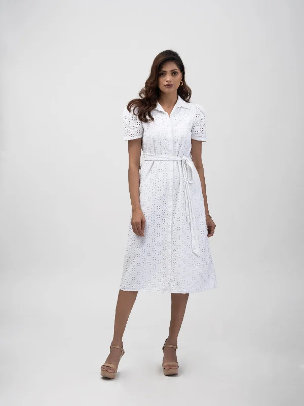 White 100% Cotton Women's Workwear shirt dress