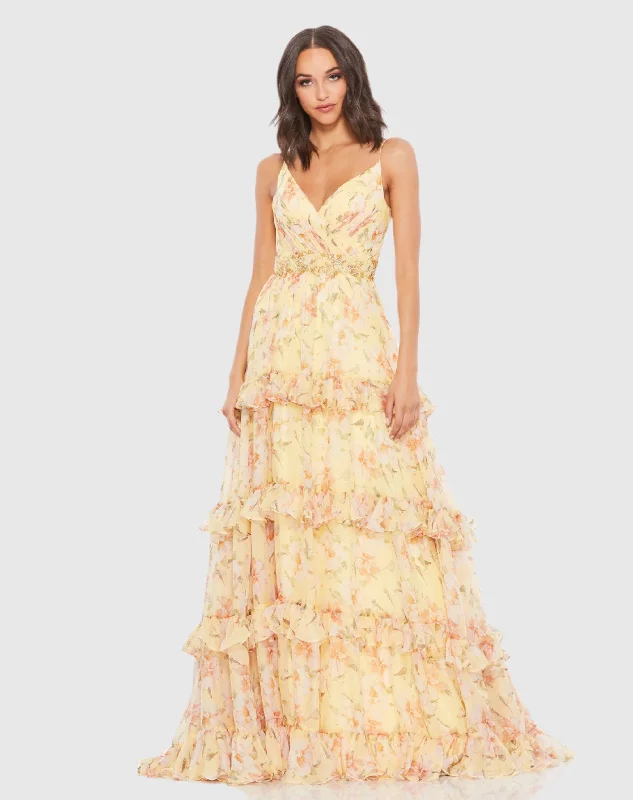 Floral Tiered Chiffon Gown