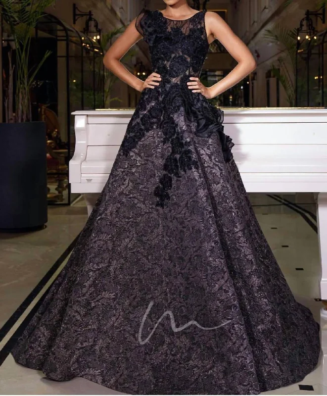 Elegant casual clothing for modern women   Beaded Lace Gown In Black