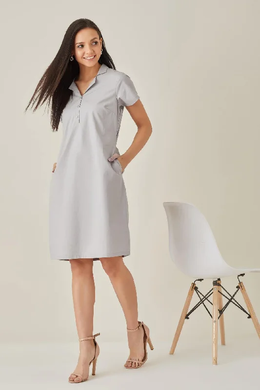 Grey Cotton Shirt Dress for workwear