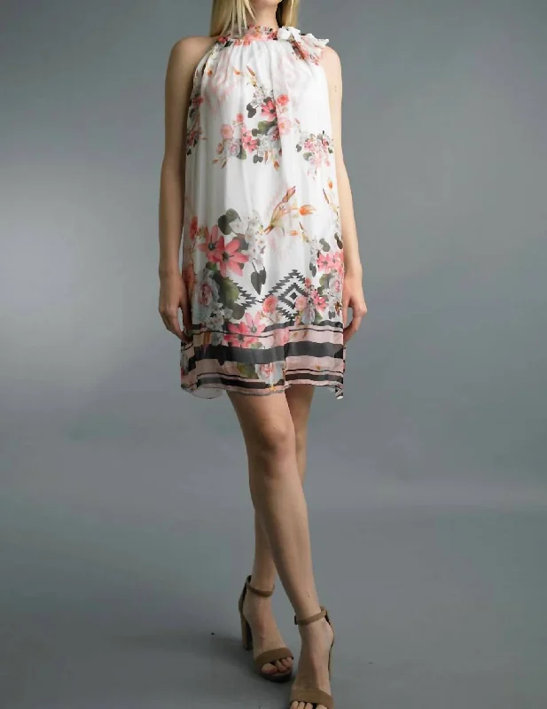 Iconic women’s outfits that never go out of style Floral Print Silk Dress With Neck Tie In White Multi Iconic women’s outfits that never go out of style Floral Print Silk Dress With Neck Tie In White Multi