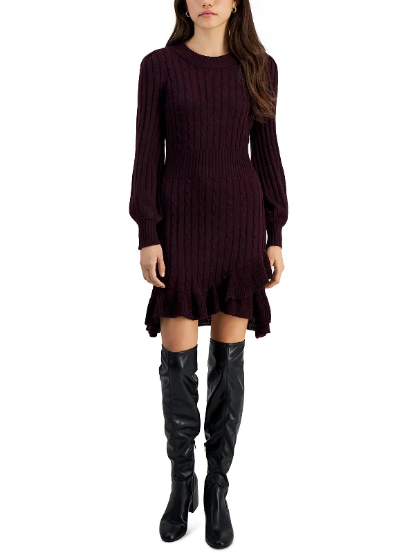 Casual yet chic women’s outfits for work or play Petites Womens Cable Knit Ruffled Sweaterdress Casual yet chic women’s outfits for work or play Petites Womens Cable Knit Ruffled Sweaterdress