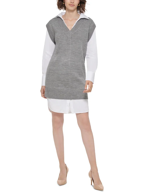 Modern fashion pieces designed for all women   Petites Womens Layered Look Mini Sweaterdress