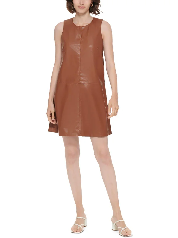 Casual outfits that elevate your style   Womens Faux Leather Mini Shift Dress