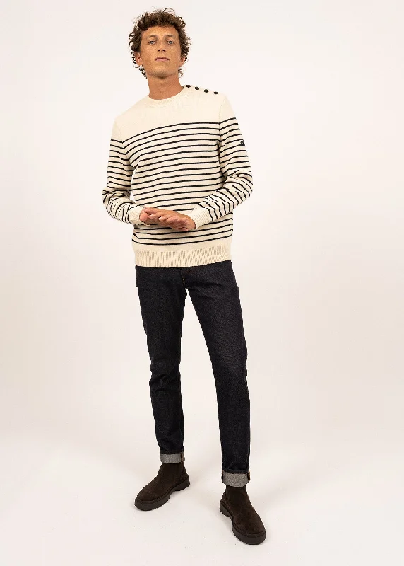 Big discounts on men’s wear – Shop now and save! BINIC - Authentic Striped Fisherman Sweater With Shoulder Buttons in Wool | Loose Fit (ECRU / NAVY) Big discounts on men’s wear – Shop now and save! BINIC - Authentic Striped Fisherman Sweater With Shoulder Buttons in Wool | Loose Fit (ECRU / NAVY)