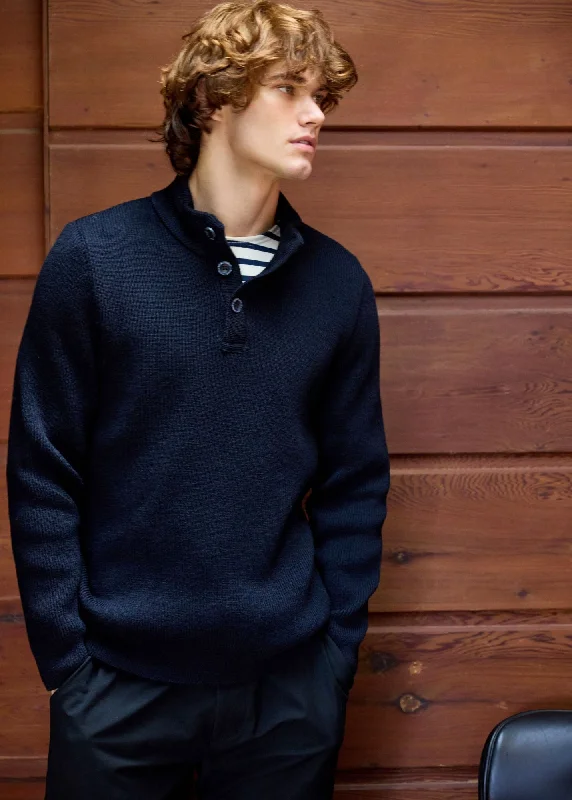 Shop the best clothing brands at amazing prices – BOURBOULE - Buttoned High Collar Sweater for Men | Comfort Fit | 100% Wool (NAVY) Shop the best clothing brands at amazing prices – BOURBOULE - Buttoned High Collar Sweater for Men | Comfort Fit | 100% Wool (NAVY)