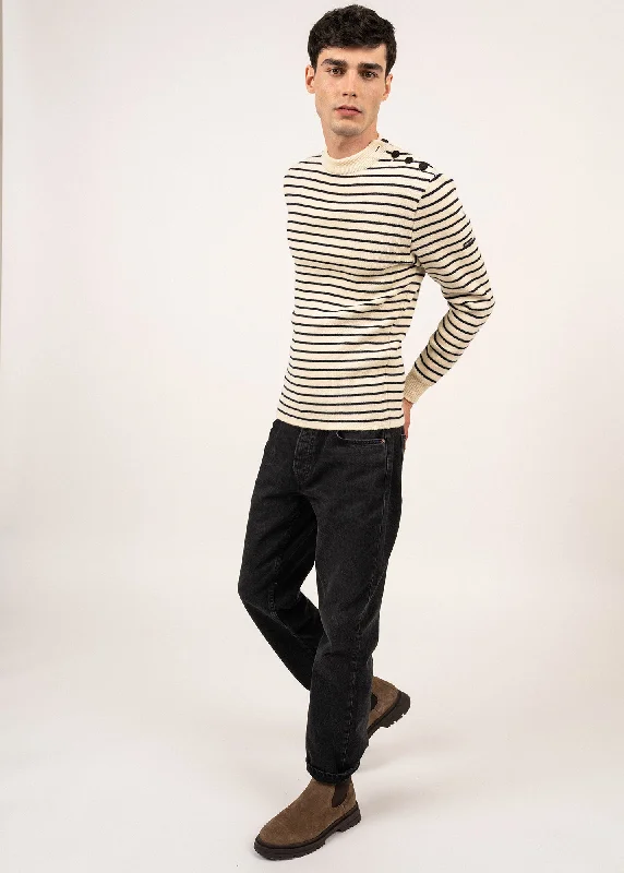 Get stylish outfits for every occasion – Shop now and save! MATELOT - Authentic Striped Wool Fisherman Sweater with Button Shoulder |Slim Fit (ECRU / NAVY) Get stylish outfits for every occasion – Shop now and save! MATELOT - Authentic Striped Wool Fisherman Sweater with Button Shoulder |Slim Fit (ECRU / NAVY)
