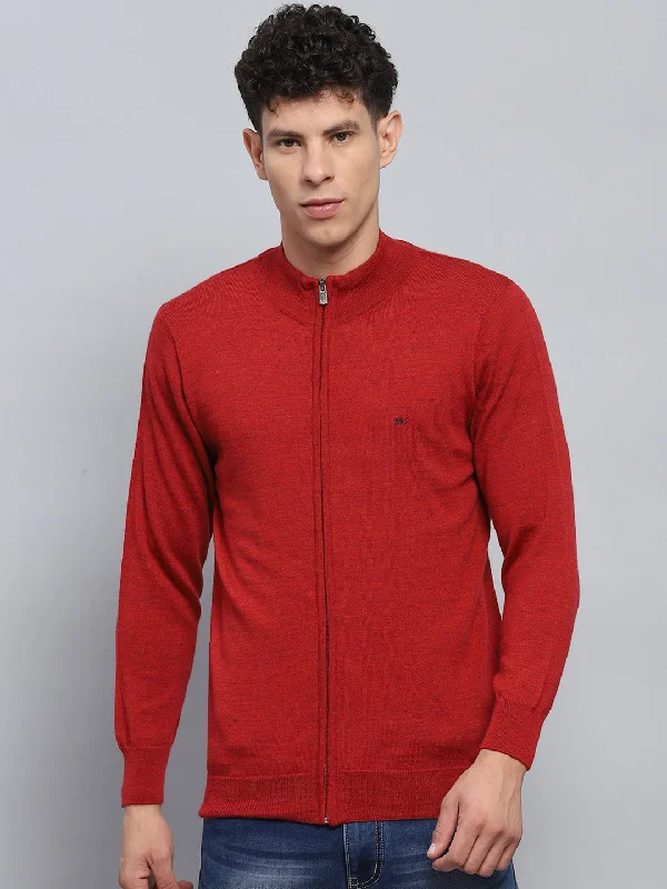 Enjoy exclusive discounts.  Men Maroon Solid Mock Neck Full Sleeve Pullover