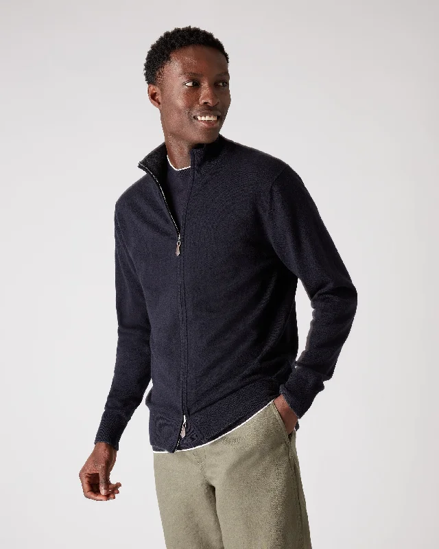 Shop stylish and affordable clothes –   Men's Knightsbridge Full Zip Cashmere Sweater Navy Blue