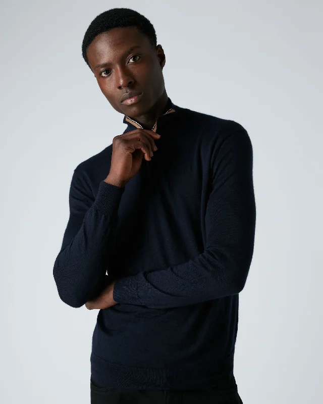 Shop seasonal clothing deals – Big savings on fashion essentials. Men's Regent Fine Gauge Cashmere Half Zip Sweater Navy Blue Shop seasonal clothing deals – Big savings on fashion essentials. Men's Regent Fine Gauge Cashmere Half Zip Sweater Navy Blue
