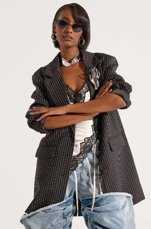 ELLA OVERSIZED PINSTRIPE LONGLINE BLAZER