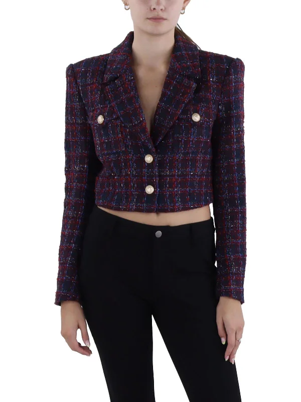 Noah Womens Tweed Cropped Two-Button Blazer