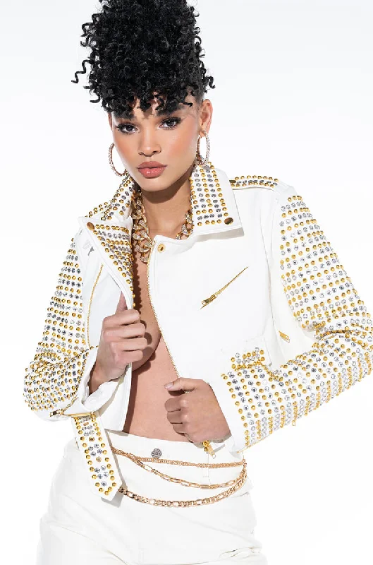 AZALEA WANG GOLDIE MIX METAL MOTO JACKET