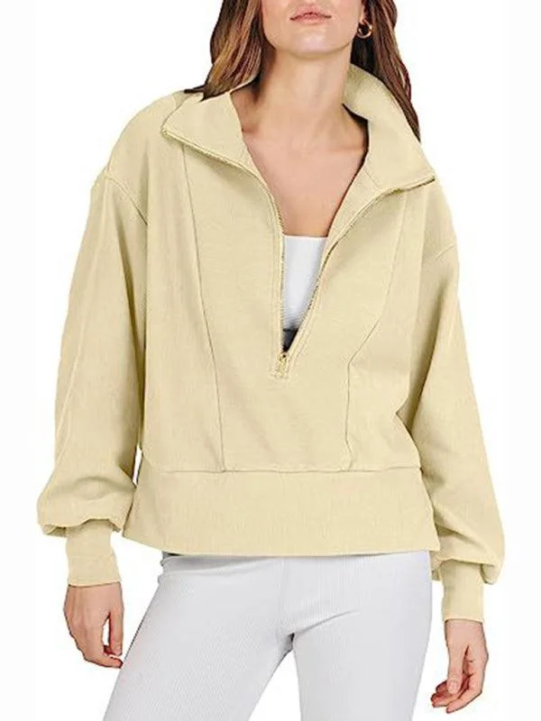 Loose Zipper Neck Women Sweatshirt