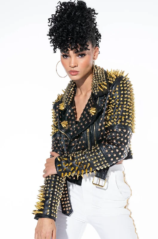 LUCIFER GOLD SPIKE STUD MOTO JACKET