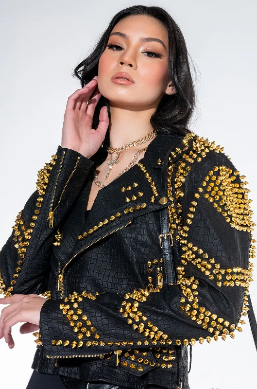 SOFI GOLD STUD CROC MOTO JACKET