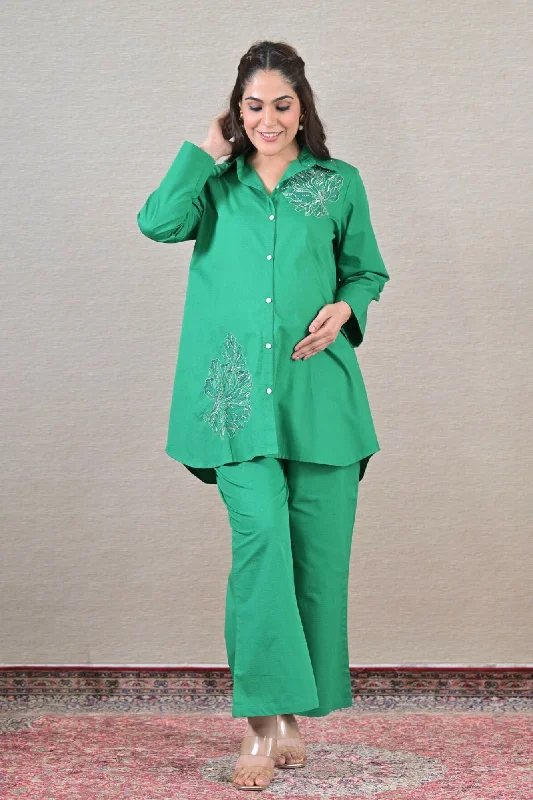 Appliquéd Forest Maternity & Nursing Shirt Coord Set (2 pc) (100% Cotton)