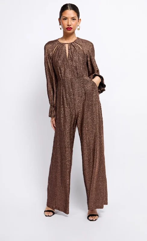 Brown Metallic Cut Out Jumpsuit by Vogue Williams