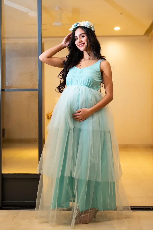 Darling Teal Green Maternity & Nursing Off-Shoulder Layered Dress