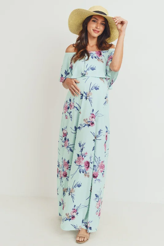 Floral Off Shoulder Maternity Maxi Dress