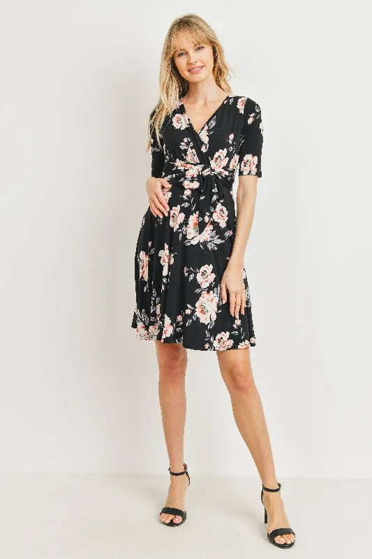 Floral side Tie V-Neck Maternity Dress