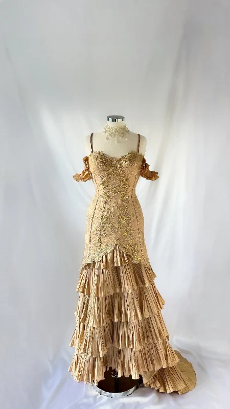 Whimsical Victorian 90s Tiered Embellished Sequin Gown