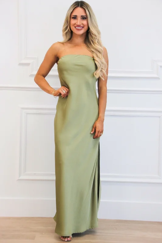 Locklin Strapless Satin Maxi Dress: SOLID Sage