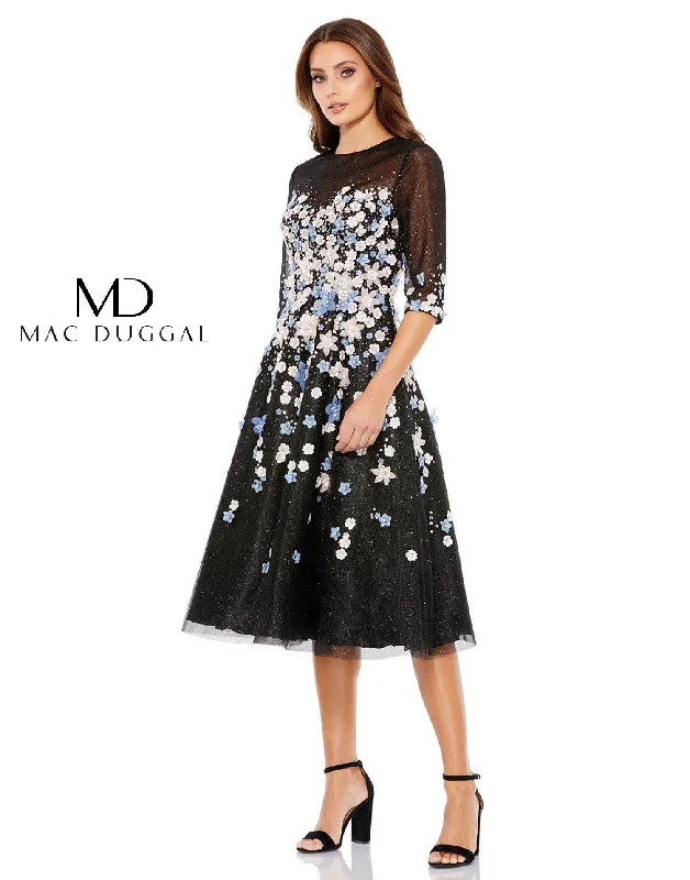 Mac Duggal 11161 Short Long Sleeve Floral Dress