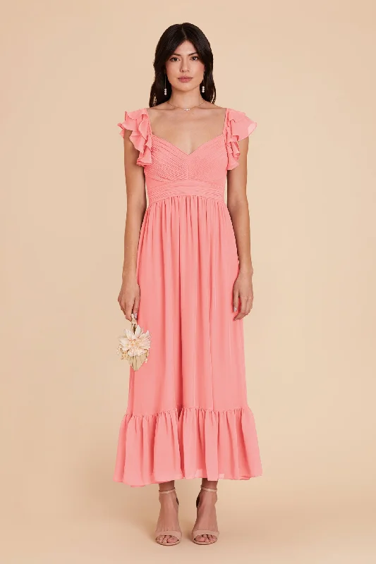 Michelle Chiffon Dress - Coral Pink