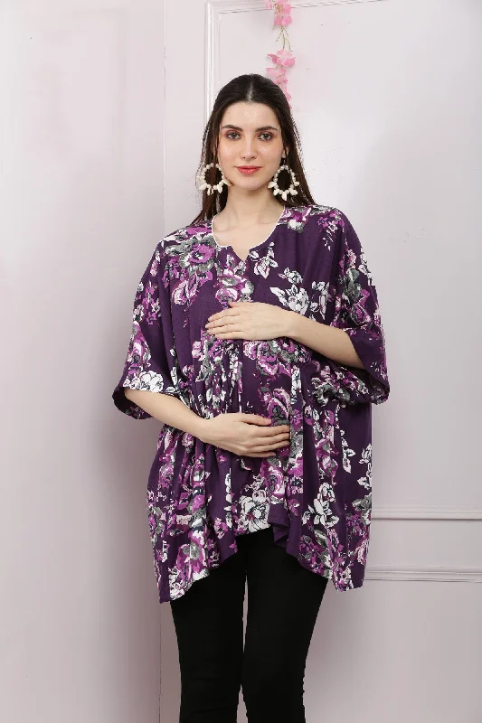 Pretty Amethyst Floral Maternity & Nursing Kaftan Top